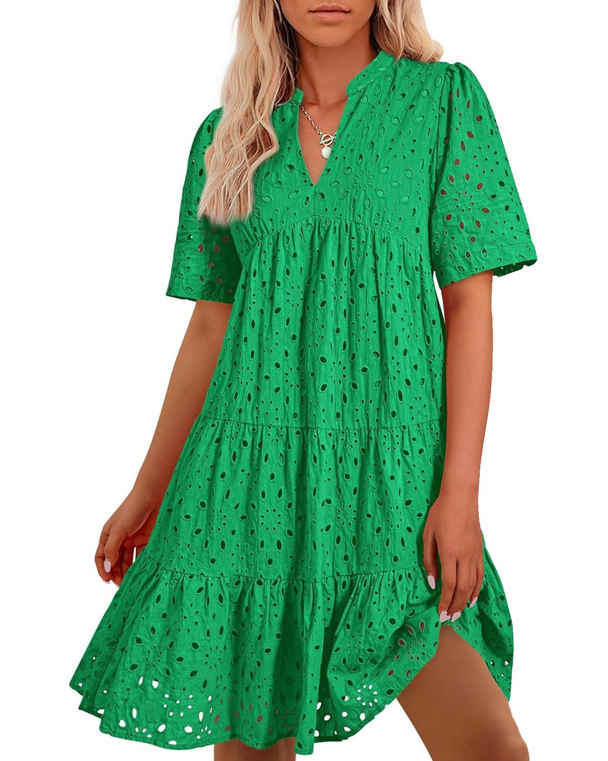 V-neck Hollow-out Embroidered Dress