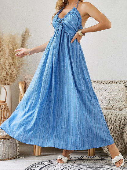 Bohemian Halter Blue Maxi Dress