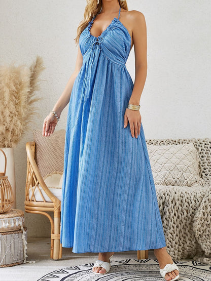 Bohemian Halter Blue Maxi Dress