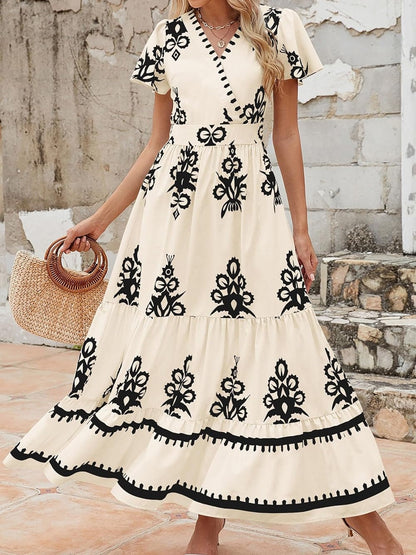Womens 2025 Summer Casual V Neck Boho Maxi Dress