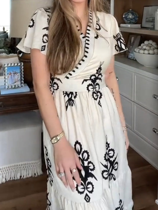 Womens 2025 Summer Casual V Neck Boho Maxi Dress
