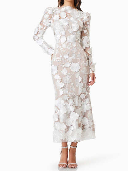 Puffed Sleeves 3D Lace Maxi Dress