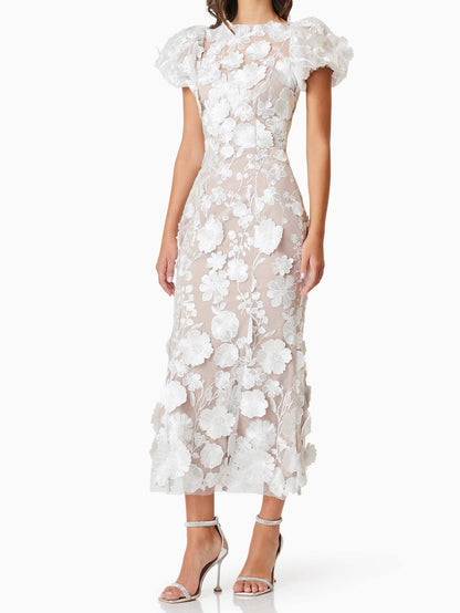 Puffed Sleeves 3D Lace Maxi Dress