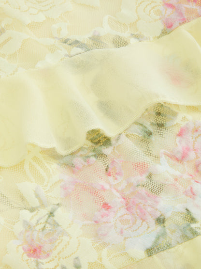 Lace V-neck Floral Ruffle Maxi Dress