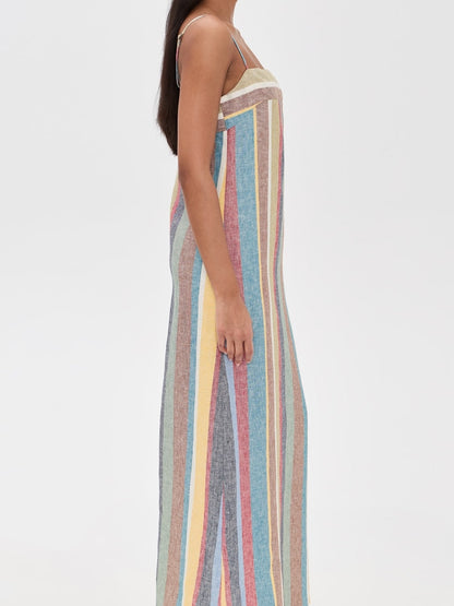 Stripe Print Square Neckline Dress