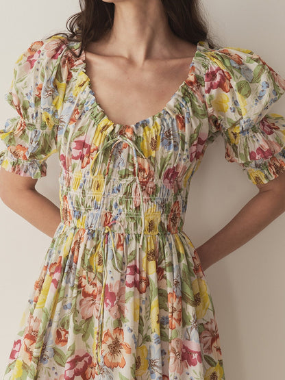 Double-puffed Sleeves And A Scoop Neckline Dress