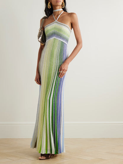 Sequin-embellis Hed Metallic Crochet Knit Holder Corner Maxi Dress