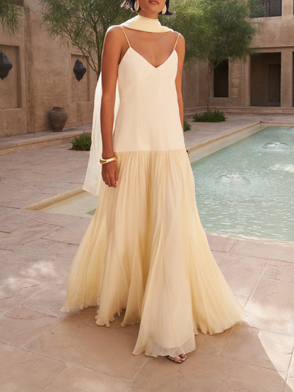 Silk Chiffon Butter Yellow Dress