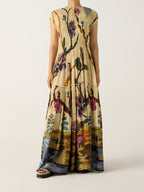 Pleated Print Maxi Dress