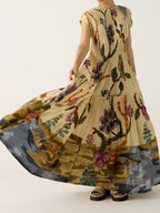 Pleated Print Maxi Dress