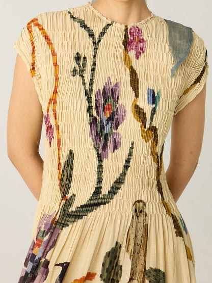 Pleated Print Maxi Dress
