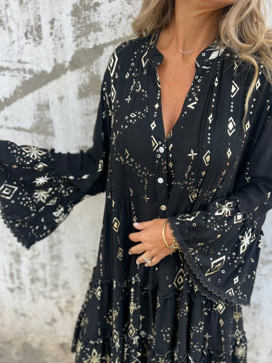 Comfortable Stretchy V Neck Printed Party Dresses