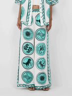 Unique Pattern Printed Short-sleeved Lace-up Shirt And Elastic Waist Wide-leg Pants
