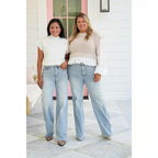 High Rise Vintage Wash Tummy Control Top Straight Leg Jeans