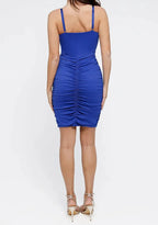 Plunging V Ruched Bodycon Mini Dress