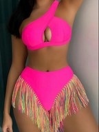 Women's Solid Color Fringe Hem Bikini Set Casual Stylish Chic Swimsuit