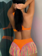 Women's Solid Color Fringe Hem Bikini Set Casual Stylish Chic Swimsuit