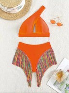 Women's Solid Color Fringe Hem Bikini Set Casual Stylish Chic Swimsuit