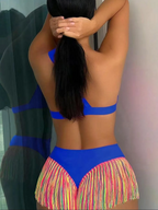 Women's Solid Color Fringe Hem Bikini Set Casual Stylish Chic Swimsuit