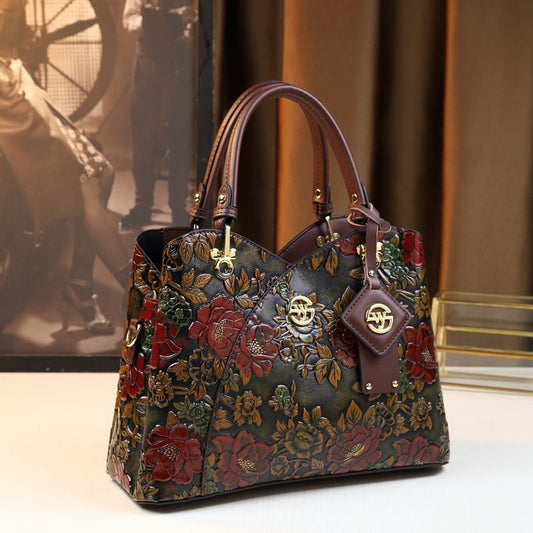 Vintage Floral PU Leather Handbag