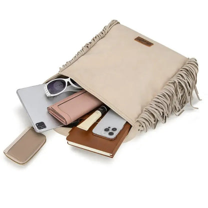 Vegan Suede Tassel Hippie Crossbody Bag