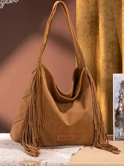 Vegan Suede Tassel Hippie Crossbody Bag
