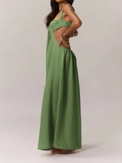 Boho Ruched Bust Extreme Wide Leg Jumpsuit