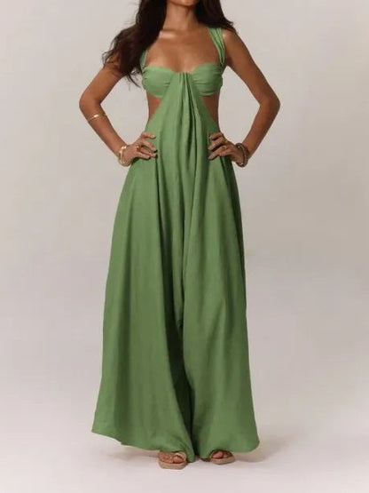 Boho Ruched Bust Extreme Wide Leg Jumpsuit
