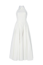 DENIM BACKLESS MIDI DRESS IN WHITE