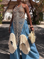 Luxury Handmade Chain Top + Fringe Pants