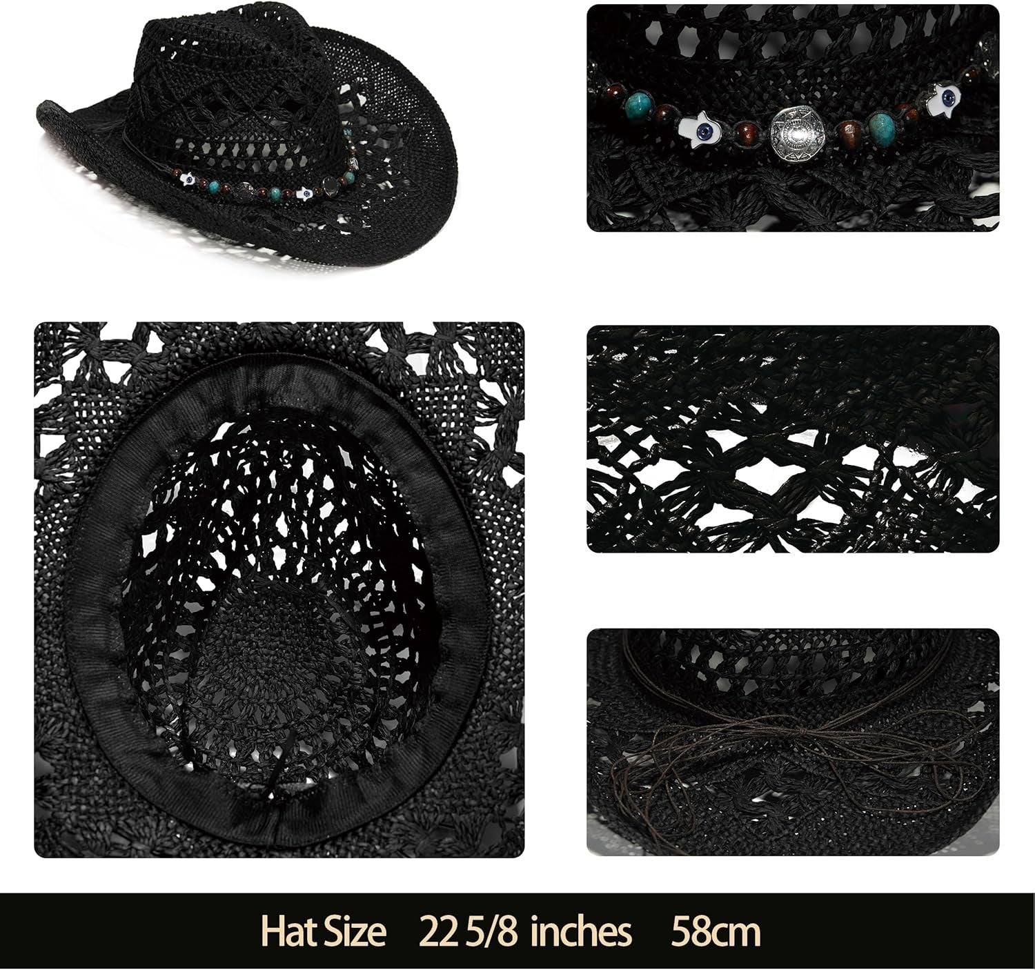 Raffia Straw Western Cowboy Cowgirl Hat