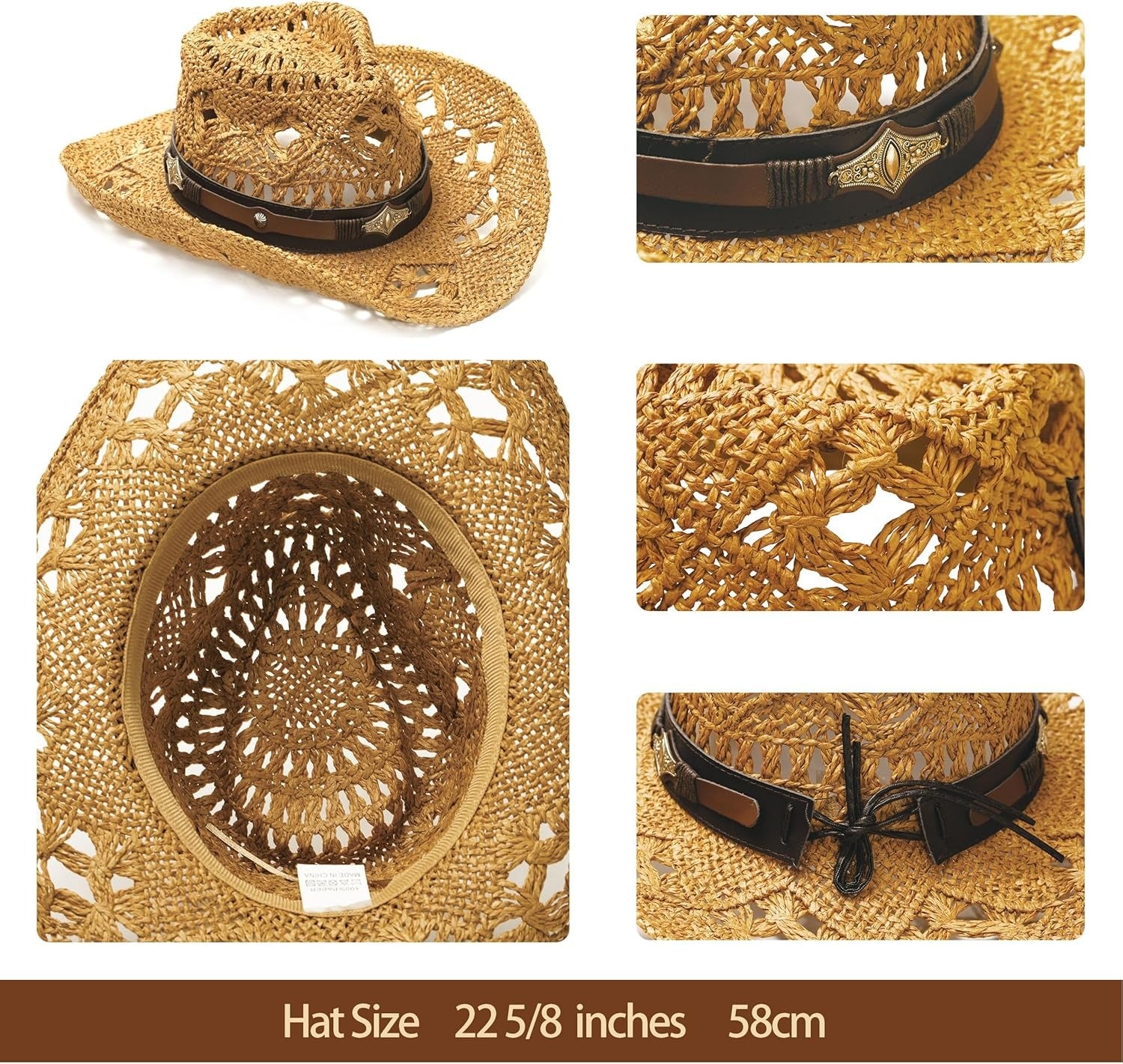 Raffia Straw Western Cowboy Cowgirl Hat