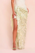 SEQUIN DRAPED MESH DRESS