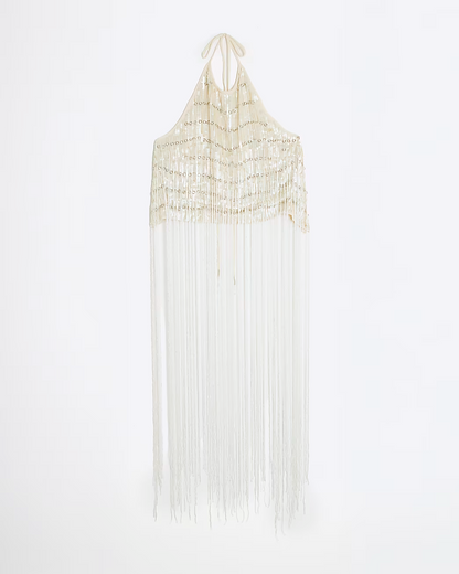 Fringe Sequin Halterneck Top