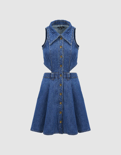 Cut-Out Sleeveless Denim Dress