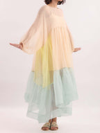 Loose Color Block See-through Dress