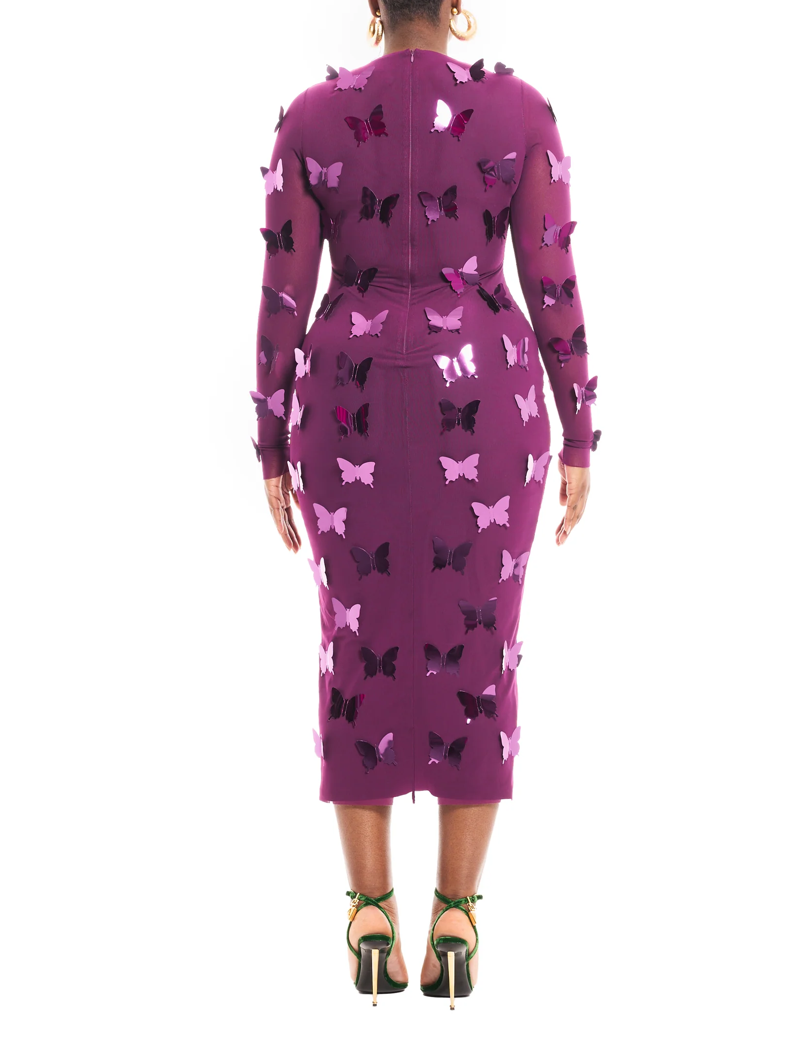 Butterfly Embellished Mesh Dress