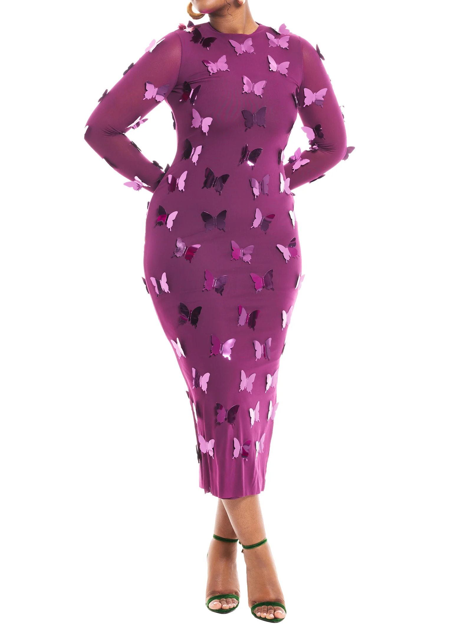 Butterfly Embellished Mesh Dress