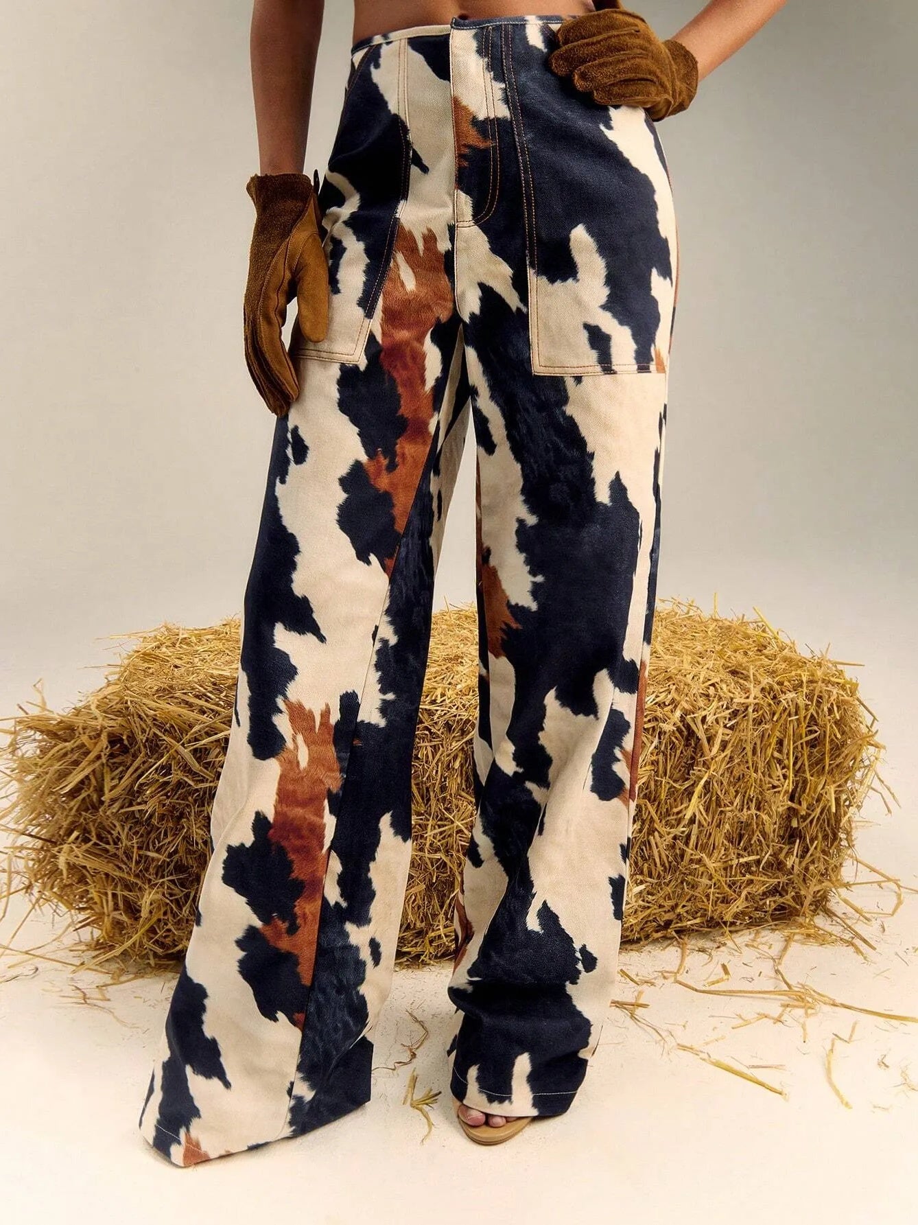 Multi Colour Print Straight Leg Pants