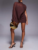 Asymmetric Mini Dress With Cut Out In Chocolate