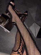 Black Mesh Heels Boots