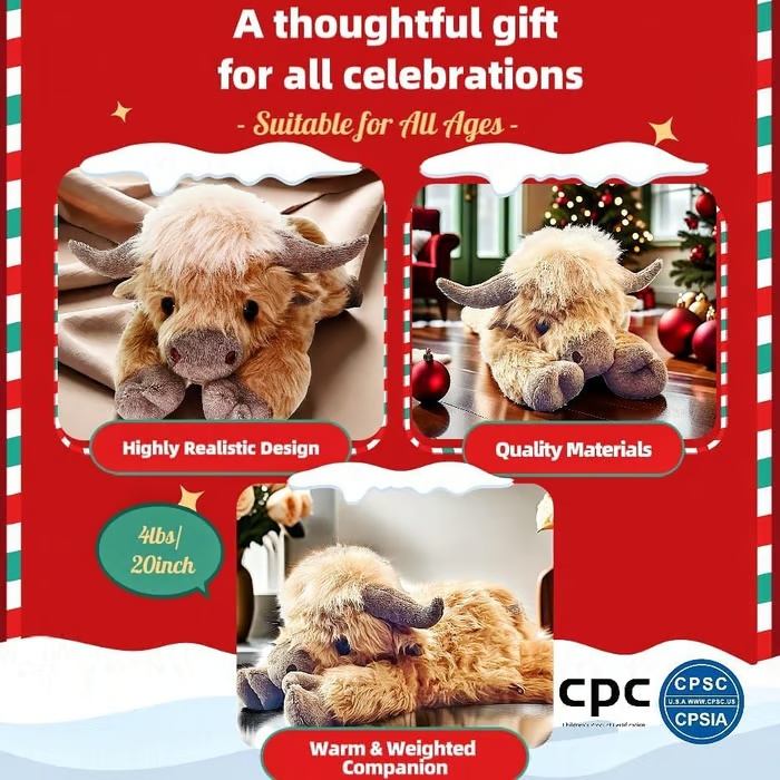 Cute Cartoon Highland Cow Cuddly Toy