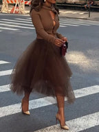 Skinny Knitted Cardigan + Elasticated-waistband Tulle Skirt