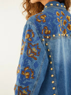 Studs Metal Denim Embroidered Suit