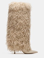 Natural Faux-Fur Stiletto Knee High Boot