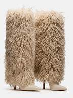 Natural Faux-Fur Stiletto Knee High Boot
