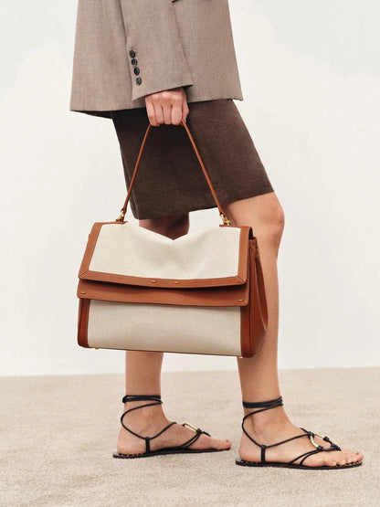 Double Flap Handbag In Calfskin Leather