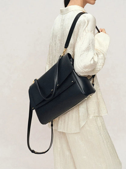 Double Flap Handbag In Calfskin Leather