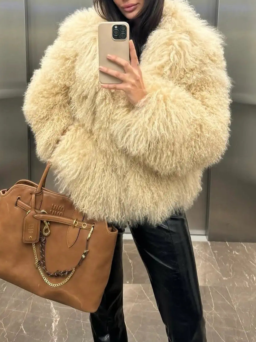 Women's Real Fur Cozy Shaggy Shearling Coat