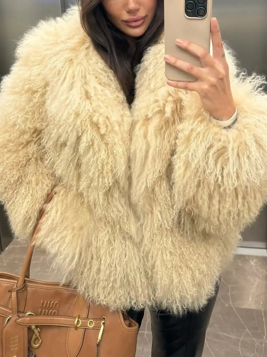 Women's Real Fur Cozy Shaggy Shearling Coat